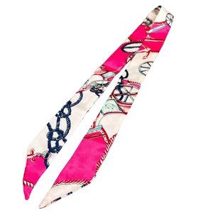 Satin Purse Scarf Hair Tie Pink White Blue Rope Wheel Print 39 inch